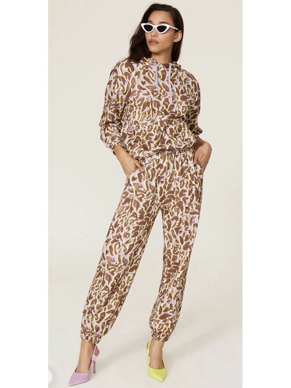 Stine goya womens small sweatpants yellow brown cotton cheetah  Xs $230 (flaw)